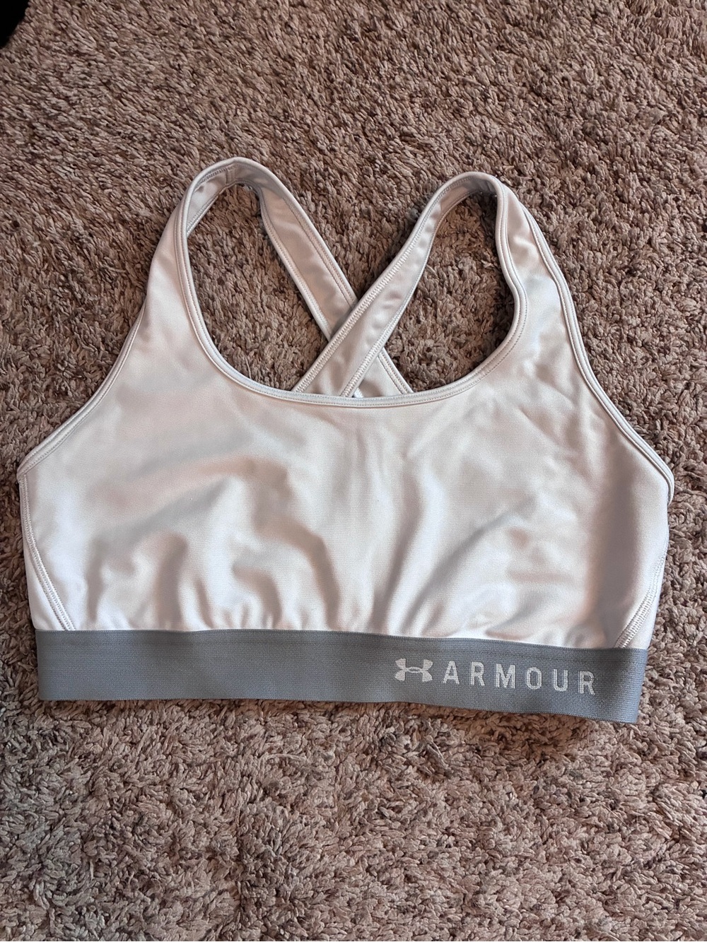Under Armour Pale Pink Crossback Sports Bra with Gray Band